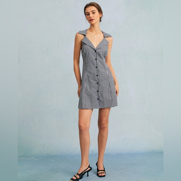 NWT Lapel Plaid Button Sleeveless Mini Dress - Picture 2 of 6